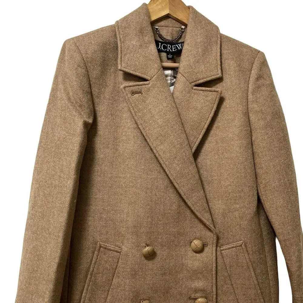 J Crew Womens Melton Wool Double Breasted Classic Peacoat Coat Size 4 Soft Brown